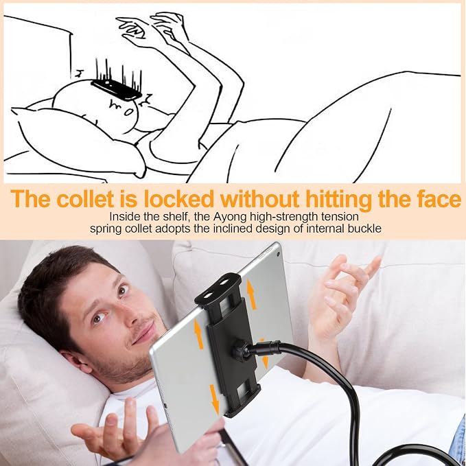 ZUYEE Gooseneck Tablet Mount Holder for Bed 4-10.5" Devices iPad Clamp Stand Kindle Holder Flexible 30 inch Arm Clip for iPhone iPad Air Mini Galaxy Tabs Kindle Fire Switch Cell Phone Black
