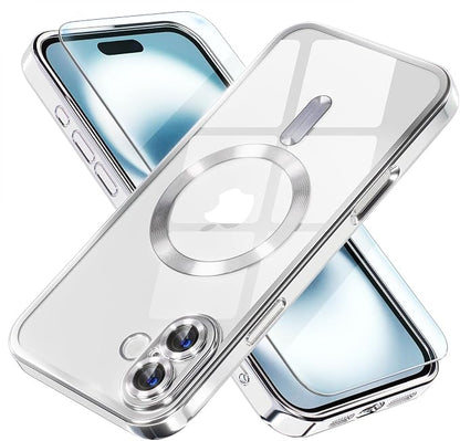 Misea Magnetic for iPhone 16 Case Compatible with MagSafe [Never Yellowing] [Military Grade Drop Protection] Full Camera Lens Protector Plating Soft Clear Phone Case for Women 6.1 inch, Silver