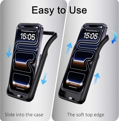 Charging Case for iPhone 17 Pro Max, Real 8500mAh Slim Rechargeable Extended Fast Charger Battery Case, Portable Protective Battery Backpack for iPhone 17 Pro Max(6.9") - Black