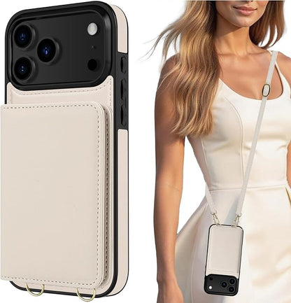 LOHASIC for iPhone 17 Pro Max Case Wallet with Detachable Crossbody Strap & Wrist Lanyard, RFID Blocking, 4 Card Slots 2 Cash Pockets, Leather Case with Card Holder for Women Girls, Ivory White