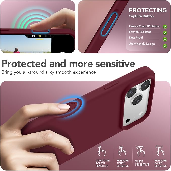 GONEZ Magnetic for iPhone 17 Pro Case, Compatible with MagSafe, [Screen Protector + Camera Lens Protector], Liquid Silicone Anti-Scratch Shockproof Protective Phone Case 6.3 inch, Maroon