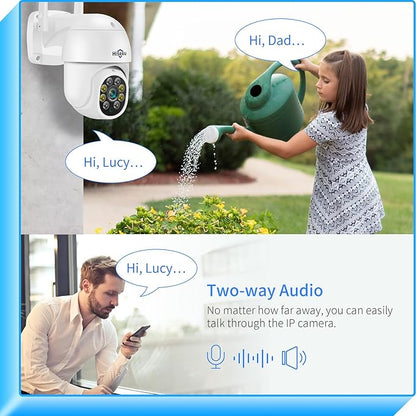 Hiseeu 3MP 360° Pan Tilt Camera WiFi Security Camera Outdoor Motion Tracking Floodlights Light Alarm,Color Night Vision,PC Mobile Remote View,Two-Way Audio Security
