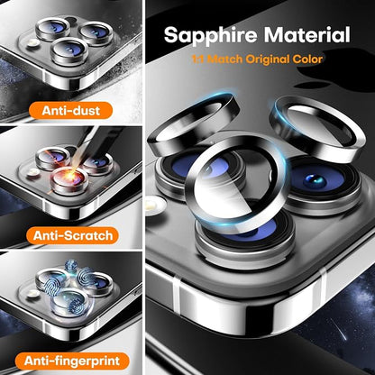 Camera Lens Protector for iPhone 17 Pro Max/17 Pro/16 Pro Max/16 Pro/15 Pro Max/15 Pro/14 Pro Max/14 Pro, Tempered Glass Metal Individual Camera Cover[Anti-drop] Case Friendly-White Titanium