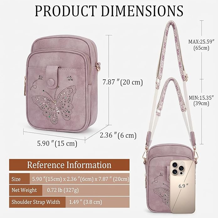 KITEVIUN Crossbody Bags for Women Leather Crossbody Purse Small Shoulder Phone Purse with Adjustable Strap & RFID Card Slots