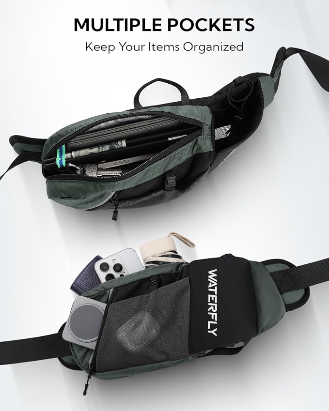 WATERFLY Fanny Pack Waist Bag: Hiking Water Bottle Holder with Strap Waist Pack for Women Men Hydration Hip Packs for Running Walking Traveling-Black & Gray