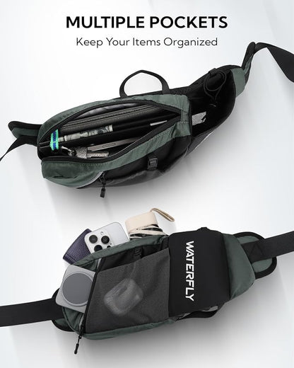 WATERFLY Fanny Pack Waist Bag: Hiking Water Bottle Holder with Strap Waist Pack for Women Men Hydration Hip Packs for Running Walking Traveling-Black & Gray