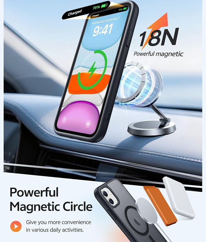 FNTCASE for iPhone 11 Case: [Compatible with Magsafe] Translucent Matte Magnetic Phone Cover - Military Grade Drop Protection Shockproof Protective Cases - Black Visit the Store