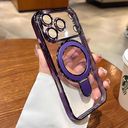 LXK Magnetic Invisible Stand for iPhone 17 Pro Max Case 6.9" Compatible with MagSafe, Military-Grade Protection, with Camera Protector, Clear Scratch-Resistant Back Cover for 17 ProMax, Purple