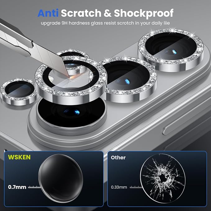 WSKEN for Samsung Galaxy S26 Ultra Camera Lens Protector - Ultra Thin Case Friendly, 9H Shatterproof Tempered Glass with Anti Scratch Metal Circle Camera Screen Protector Cover Accessories, Glitter