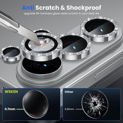 WSKEN for Samsung Galaxy S26 Ultra Camera Lens Protector - Ultra Thin Case Friendly, 9H Shatterproof Tempered Glass with Anti Scratch Metal Circle Camera Screen Protector Cover Accessories, Glitter