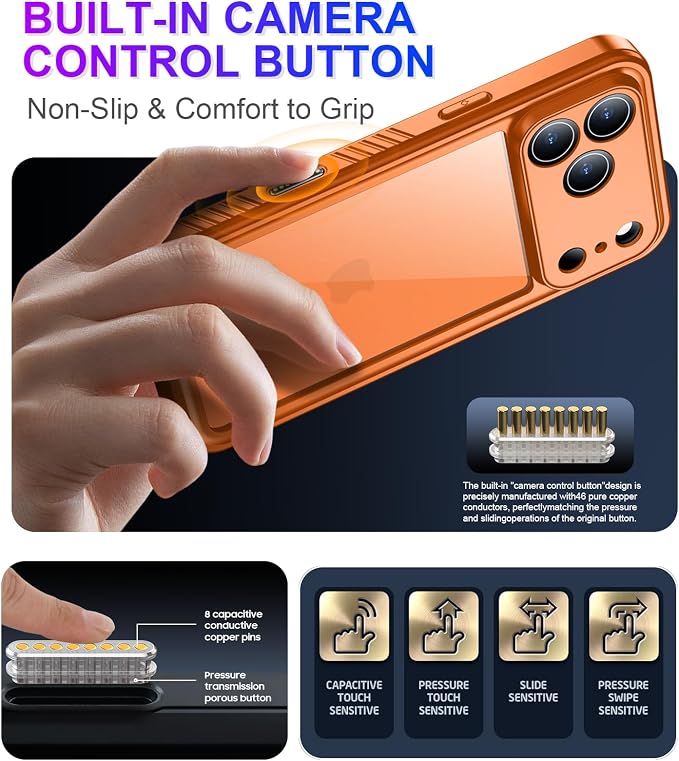Temdan Compatible with iPhone 17 Pro Max Case,Waterproof Built-in Screen & Camera Protector IP68 Underwater Full Body 17FT Military Dropproof Shockproof Phone Case 6.9"-Orange/Clear
