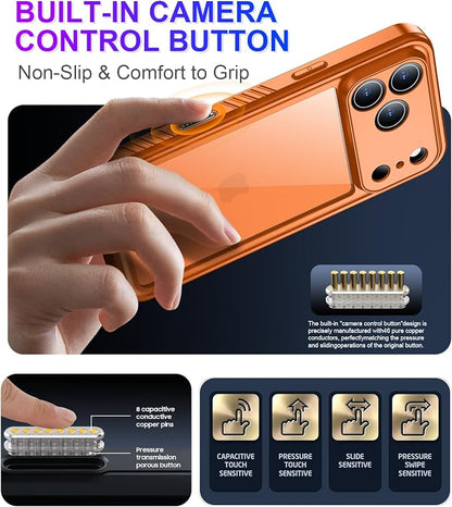 Temdan Compatible with iPhone 17 Pro Max Case,Waterproof Built-in Screen & Camera Protector IP68 Underwater Full Body 17FT Military Dropproof Shockproof Phone Case 6.9"-Orange/Clear