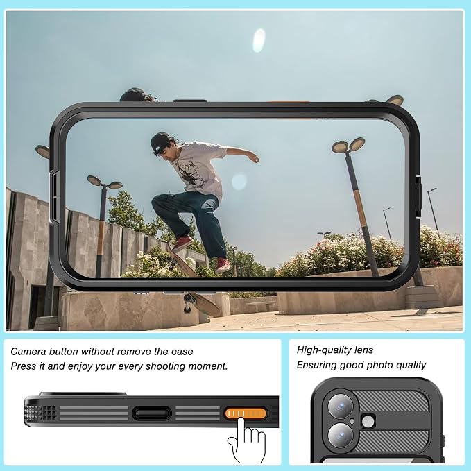 Magnetic for iPhone 17 Case Waterproof, Full-Body Protection Case with Built-in Screen and Camera Protector, Military Shockproof and Dustproof Phone Cover for iPhone 17,6.3" (Black/Clear)