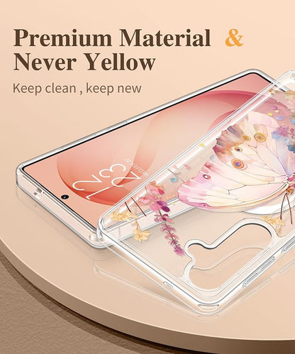 GVIEWIN for Samsung Galaxy S26 Case Compatible with MagSafe, Clear Floral Shockproof Protective Women Phone Case, Non-Yellowing, Screen & Camera Lens Protector for Galaxy S26 6.3", Magic Butterfly