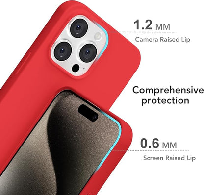 for iPhone 15 Pro Max Case Silicone Compatible with Magsafe Case, Ultra Slim Thin Magnetic Phone Cases Mag Safe, Cute Soft Rubber Gel TPU Matte Plain Wireless Charging Cover for Women, Red
