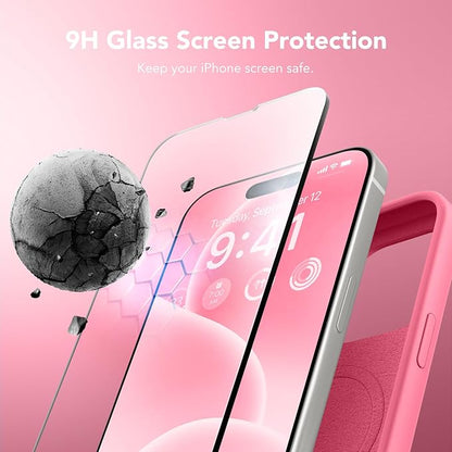 GONEZ Magnetic for iPhone 15 Pro Case, Compatible with MagSafe, [Screen Protector + Camera Lens Protector], Silicone Shockproof Anti-Scratch Protective Phone Case 6.1 inch, Wild Rose