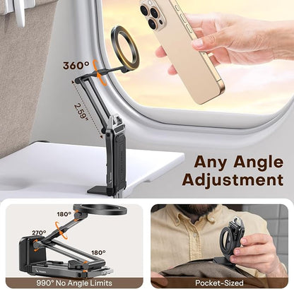 OMOTON TP02 360°Rotating for MagSafe Tripod, New Upgrade with 1/4" Screw Arca, Adjustable Magnetic Phone Tripod for iPhone 17/16/15 Pro Max Air, Foldable Selfie Stick Fits Vlog, Gym, Black Pro