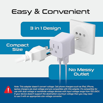 Ceptics Italy Travel Plug Adapter – Type L Italy Power Adapter with USB-C & A + USA Input –Compact, Safe Grounded for Phones, Laptops & More (CTU 12A)