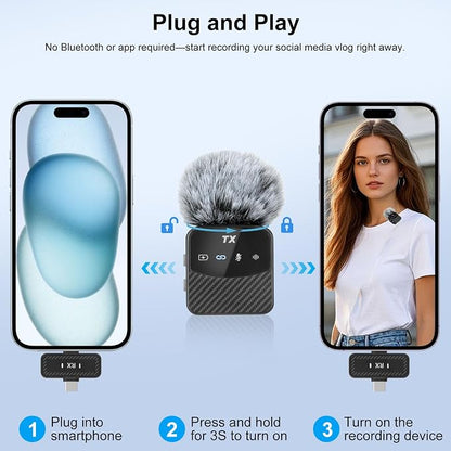 Mini Wireless Lavalier Microphone for iPhone/Android/Tablets,Magnetic Mini Mic with Noise Reduction, 25H Battery Life with Charging Case, Lapel Microphone Wireless for Video Recording Podcast
