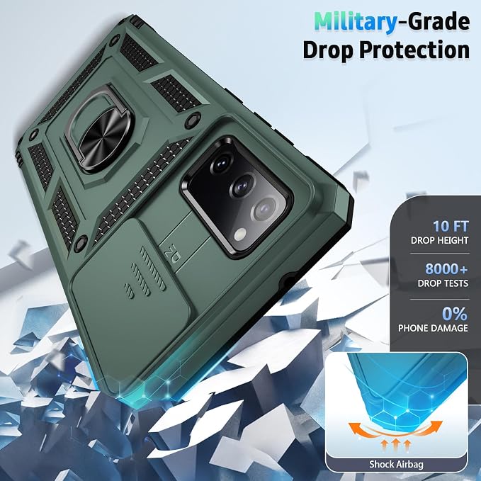Weycolor for Samsung Galaxy S20 FE 5G Case with Camera Lens Cover, HD Screen Protector, 10 FT Military Grade Drop Protection, Magnetic Ring Holder Kickstand Protective Phone Case, Pine Green