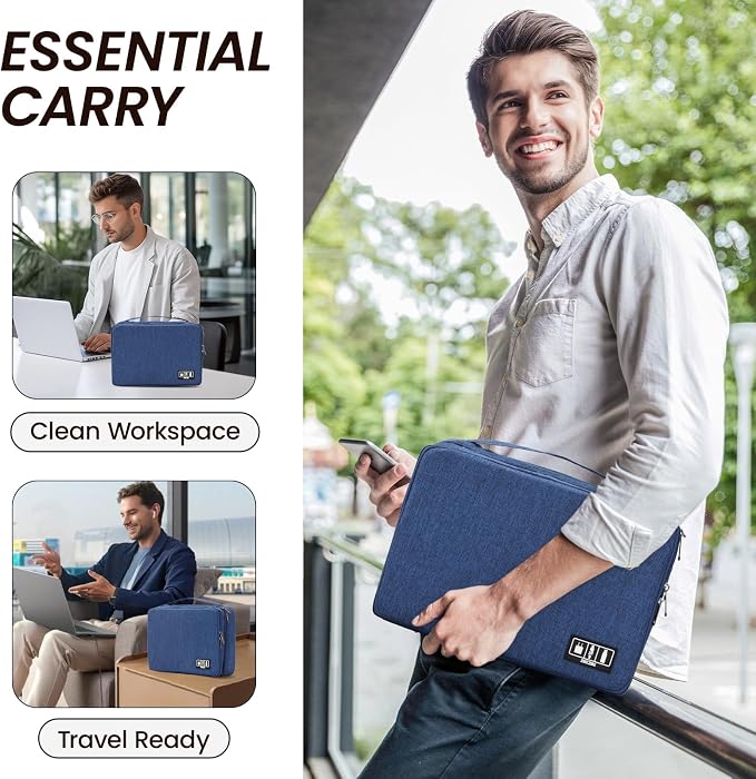 Large Electronic Organizer Travel Case, Double Layer Tech Pouch with Adjustable Dividers, Cable Organizer Bag for Charger, Power Bank, Hard Drive, Camera Gear and Travel Accessories