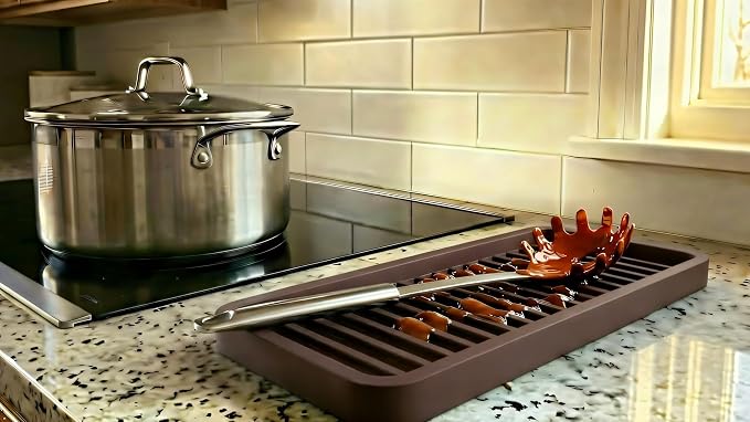 Happitasa Silicone Kitchen Sink Organizer Tray, Sponge Holder and Countertop Protector | Bathroom and Kitchen Soap Dish and Dispenser Tray (Dark Chocolate, 9"x3.5", 5.6 Ounces)