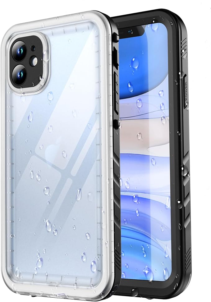 SPORTLINK Waterproof Case for iPhone 11, Full Body Heavy Duty Protection Full Sealed Cover Shockproof Dustproof Built-in Clear Screen Protector Rugged Case for iPhone 11 6.1 Inch Frosted Clear/Black