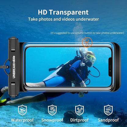 UNBREAKcable Waterproof Phone Pouch-2 Pack IPX8 Waterproof Phone Case for iPhone 16 15 14 13 12 11 Pro Max & Samsung S25 S24 S23-Dry Bag & Travel Essentials for Beach, Pool, Kayak & Cruise-7" Black