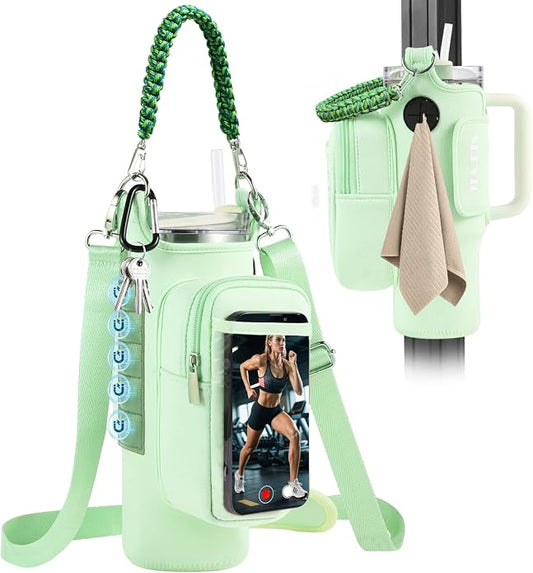 Magnetic Gym Bag for Men Women, Water Bottle Carrier Holder with Strap for Stanley, Small Bag Accessories pouch with N52