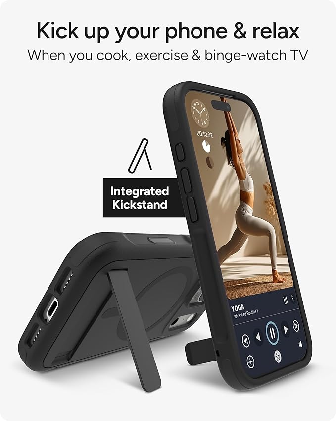 ZAGG Sedona Snap Case with Kickstand for iPhone 17 Pro - Pitch Black, Drop Protection (13ft/4m), Multi-Layer Protection, with Camera Button, MagSafe Phone Case with Impact-Absorbing Bumpers