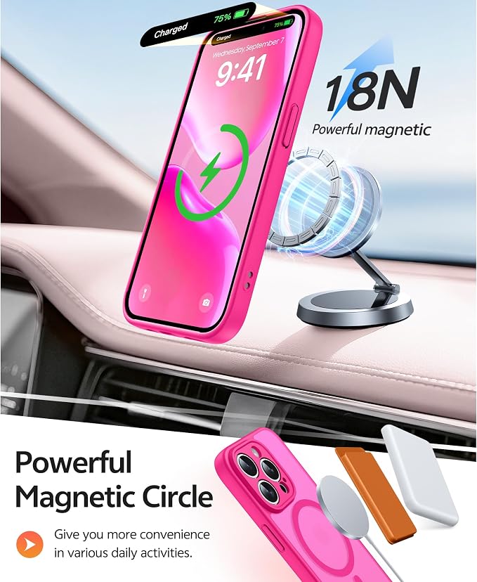 FNTCASE for iPhone 14 Pro Case: [Compatible with Magsafe] Translucent Matte Cases with [Full Camera Protection] [Screen Protector] Military Grade Shockproof Protective Phone Cover - Hot Pink