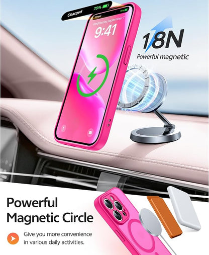 FNTCASE for iPhone 14 Pro Case: [Compatible with Magsafe] Translucent Matte Cases with [Full Camera Protection] [Screen Protector] Military Grade Shockproof Protective Phone Cover - Hot Pink