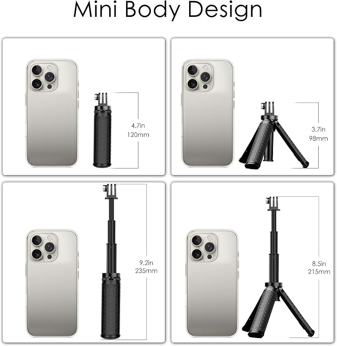 Mini Selfie Stick Tripod for GoPro Hero 13 12 11 10 9 8, Portable Handle Grip Action Camera Selfie Stick for DJI Osmo Action 6/5 Pro/4/AKASO Brave EK7000, Extension Pole Tripod for GoPro Max