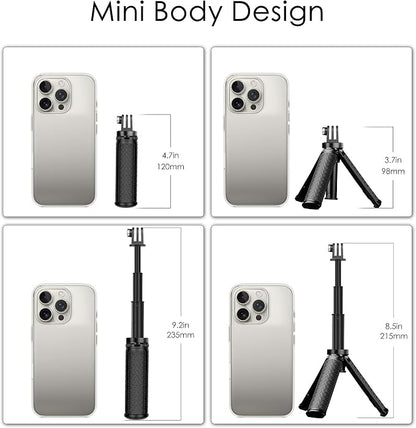 Mini Selfie Stick Tripod for GoPro Hero 13 12 11 10 9 8, Portable Handle Grip Action Camera Selfie Stick for DJI Osmo Action 6/5 Pro/4/AKASO Brave EK7000, Extension Pole Tripod for GoPro Max