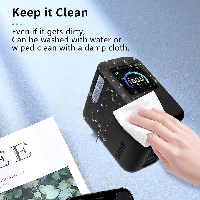 Case for Anker Prime Charger 160W,NOUKAJU Silicone Protective Case,Drop-Proof,Scratch-Proof,Shock-Proof,Dust-Proof,Protective Cover for Anker Prime 160W Charger(Black)