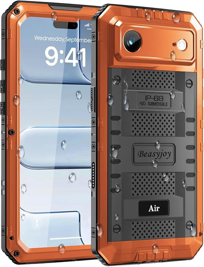 Beasyjoy for iPhone Air Case Waterproof, Heavy Duty Metal Full Body Protection, Built-in Screen Protector, Military Grade Shockproof Rugged Hard Phone Cover for iPhone 17 Air 6.5", Orange