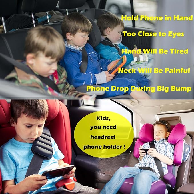 Car Headrest Phone Holder for Kids in Backseat - Compatible with Different Sizes Cell Phones and Other Portable Devices on Car Road Trip(for Phone Plastic Holder)