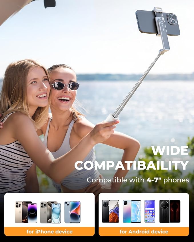 Selfie Stick for iPhone, Selfie Stick Tripod with Wireless Remote, Foldable & Portable Phone Tripod Stand for iPhone Android, Pocket-Size for Travel, Vlog, Video Recording
