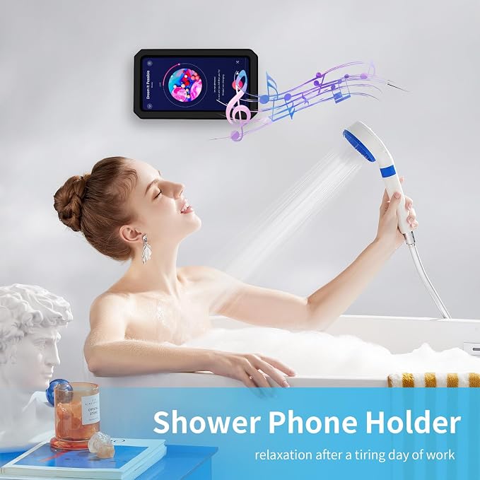 Shower Phone Holder Waterproof, 480° Rotatable Retractable Adjustable Anti-Fog High Sensitivity Touch Screen Bathroom Shower Phone Case, Bathroom Wall Phone Mount for 4-7" Cellphones (Black)