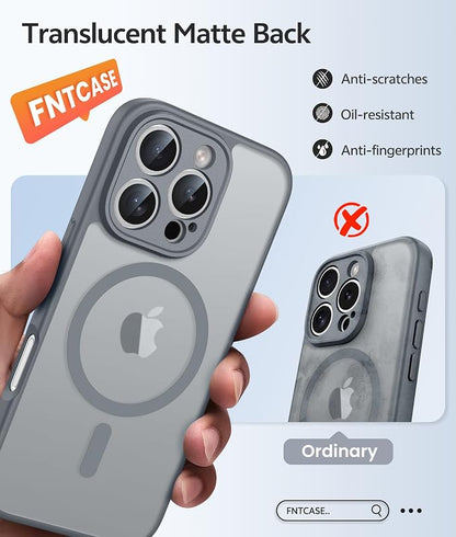 FNTCASE for iPhone 16 Pro Case: [Compatible with Magsafe] Translucent Matte Magnetic Phone Cover - Military Grade Drop Protection Shockproof Protective Cases - Gray