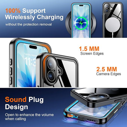 SPIDERCASE for iPhone 17 Case Waterproof, Built-in Lens & Screen Protector, Full Heavy Duty Protection, 12FT Military Shockproof, Dustproof, Anti-Scratched Phone Case,Blue/Clear