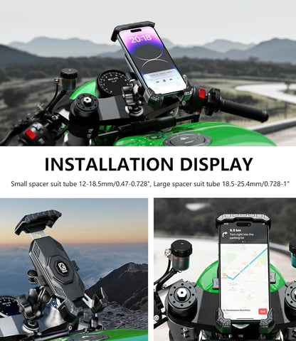 Kewig Motorcycle Fork Stem Phone Mount Holer with Vibration Dampener, [No Scratches Camera] Anti-Theft Motorcycle Cell Phone Holder, Fits for Fork Stem Tubes 12-25.4mm in Diameter, for 5.5-7.2" Phone