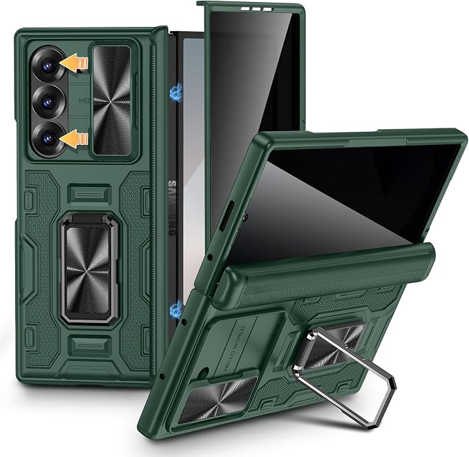 VEGO for Samsung Galaxy Z Fold 6 Case with Hinge Protection | Full-Body Case Built-in Privacy Screen Protector & Slide Lens Cover & Stand Shockproof Phone Case for Galaxy Fold 6 - Green