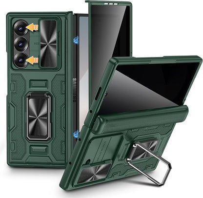 VEGO for Samsung Galaxy Z Fold 6 Case with Hinge Protection | Full-Body Case Built-in Privacy Screen Protector & Slide Lens Cover & Stand Shockproof Phone Case for Galaxy Fold 6 - Green