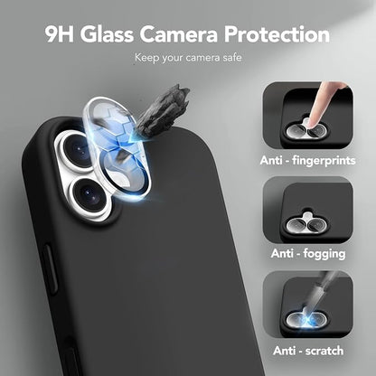 GONEZ Magnetic for iPhone 16 Case, Compatible with MagSafe, [Screen Protector + Camera Lens Protector], Liquid Silicone Shockproof Protective Phone Case for iPhone 16 6.1", Black