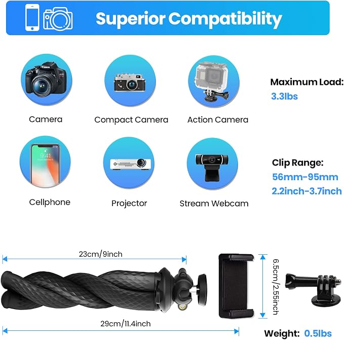 Tripod for iPhone, Goocong Flexible Tripod for Phone Camera with Cell Phone Mount for Samsung Google Smartphone, DSLR Camera