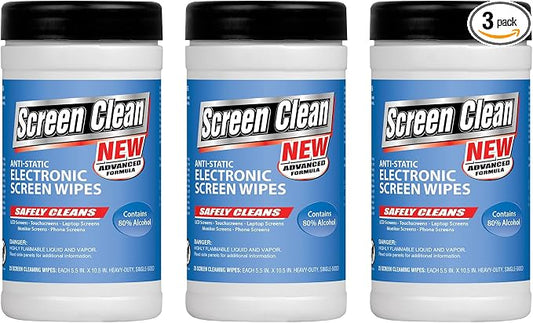Zenex Screen Clean Anti-Static Electronic Screen Wipes - Single Sided Non-Abrasive Towels | For TV, Phones, Monitors | Quick Dry & Streak-Free | Prevents Static Build-up (3 Pack | 75 Sheets Total)
