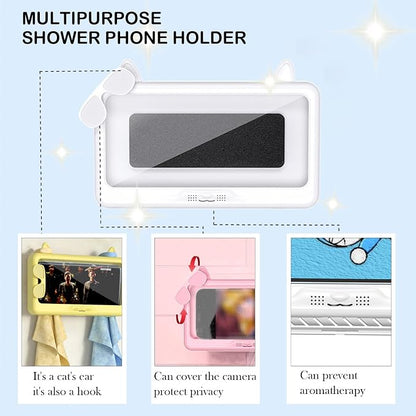 Shower Phone Holder Waterproof, Anti-Fog Touch Screen Shower Phone Case, 480 Rotation Wall Phone Mount Stand for Bathroom Batheub Kitchen Wall Mirror, Compatible with 4.7"-6.8" Phones (White)