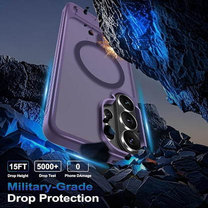 RMOCR for Samsung Galaxy S26 Ultra Case with Screen Protector+Lanyard Wrist Strap,Magnetic Translucent Matte Rugged Slim Phone Cover Built in Invisible Kickstand [Fit for MagSafe],2026 Purple