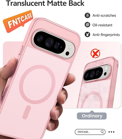FNTCASE for Google Pixel 10 Pro XL Case: for Pixel 9 Pro XL Case [Fit for Magsafe] Translucent Matte [with Screen Protector] Military Grade Shockproof Protective Magnetic Phone Cover (6.8inch - Pink)